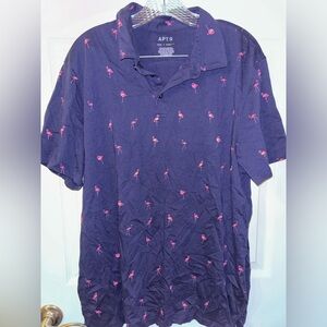 Apt. 9 Men's Navy Polo with Pink Flamingo Pattern